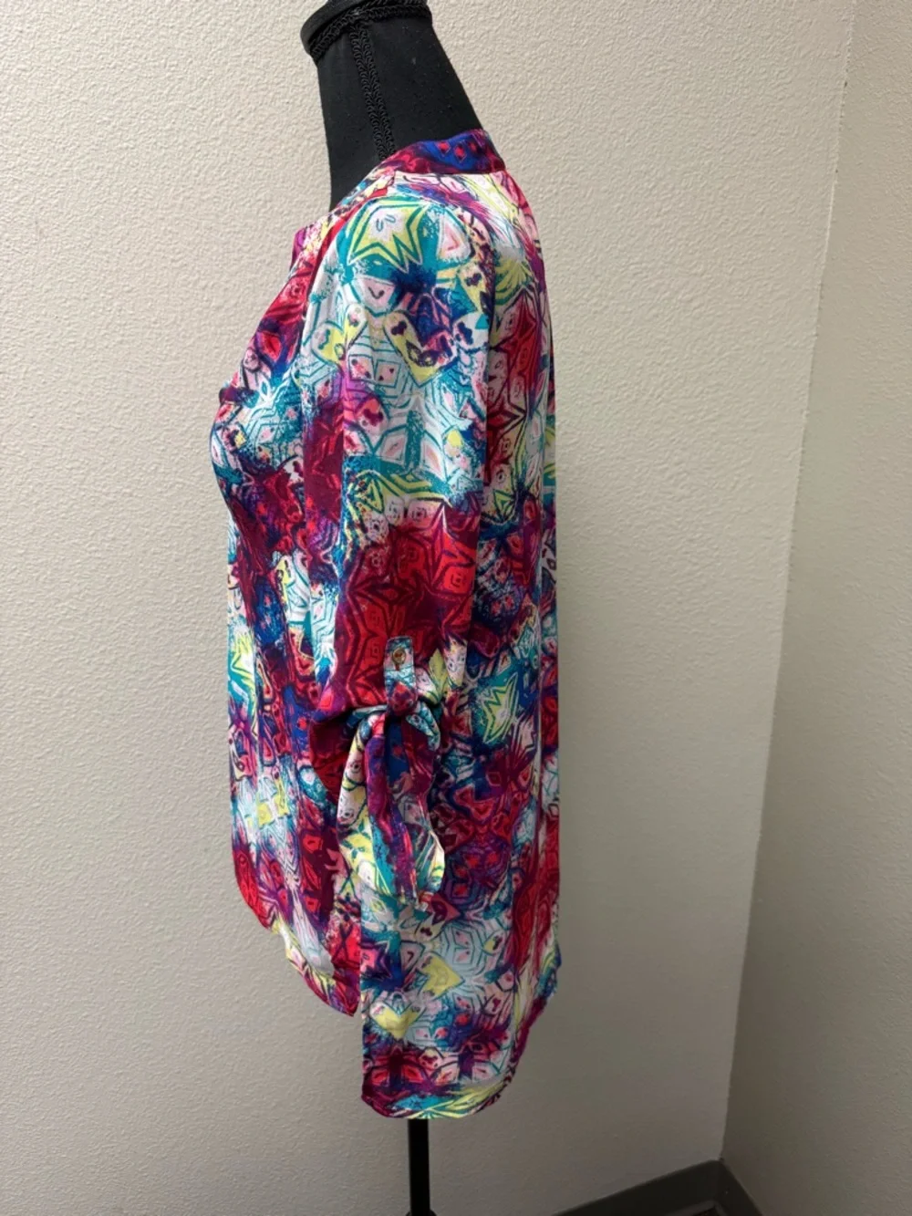Fury Abstract Print Blouse V Neck Boho Top Pink Blue Multicolor Tunic Chic - Picture 4 of 8